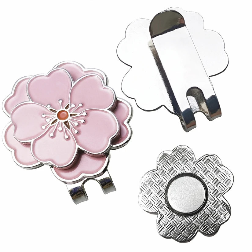 Golf Mark Pink Flower Pattern with Magnetic Golf Accessories Hat Clip Golf Player Gift Alloy Material