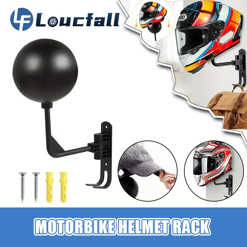 Motorbike Helmet Rack Stainless Steel Bike Helmet Rack 180 Degrees Free Rotation Double Hook Wall-mounted Helmet Holder