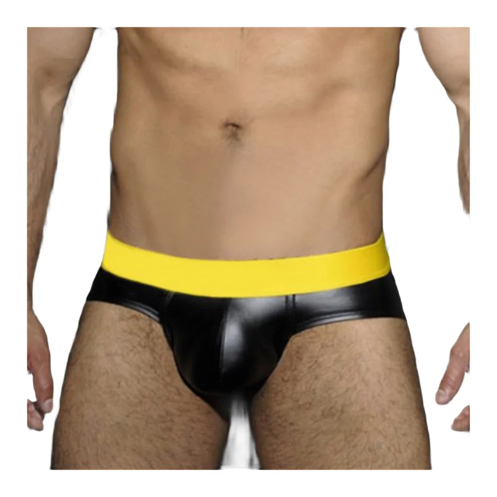 

Sexy Wet Look Men's Underwear Briefs Imitation Leather Bikini Panties Elastic Low Waist Man Underpants Nightwear