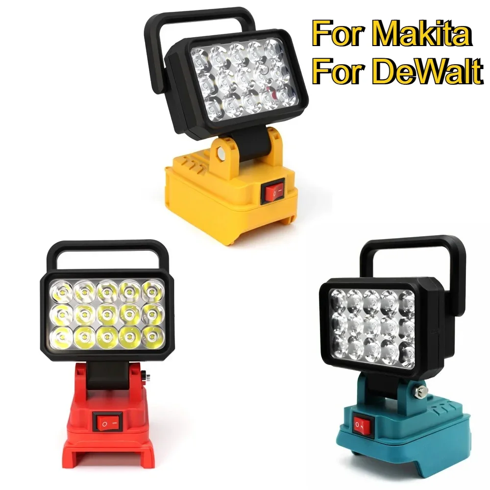 

15 LED Car Work Light Flashlight Torch USB Power Bank For Makita For DeWalt For Bosch For Milwaukee Li-ion Battery Lamp