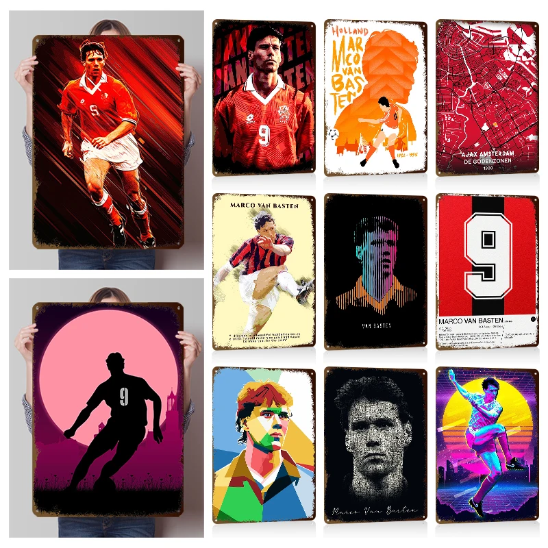 Affiches murales en métal personnalisées vintage de l'ancien joueur de football Marco Van Basten pour la décoration de la chambre des fans et l'aménagement esthétique de la maison