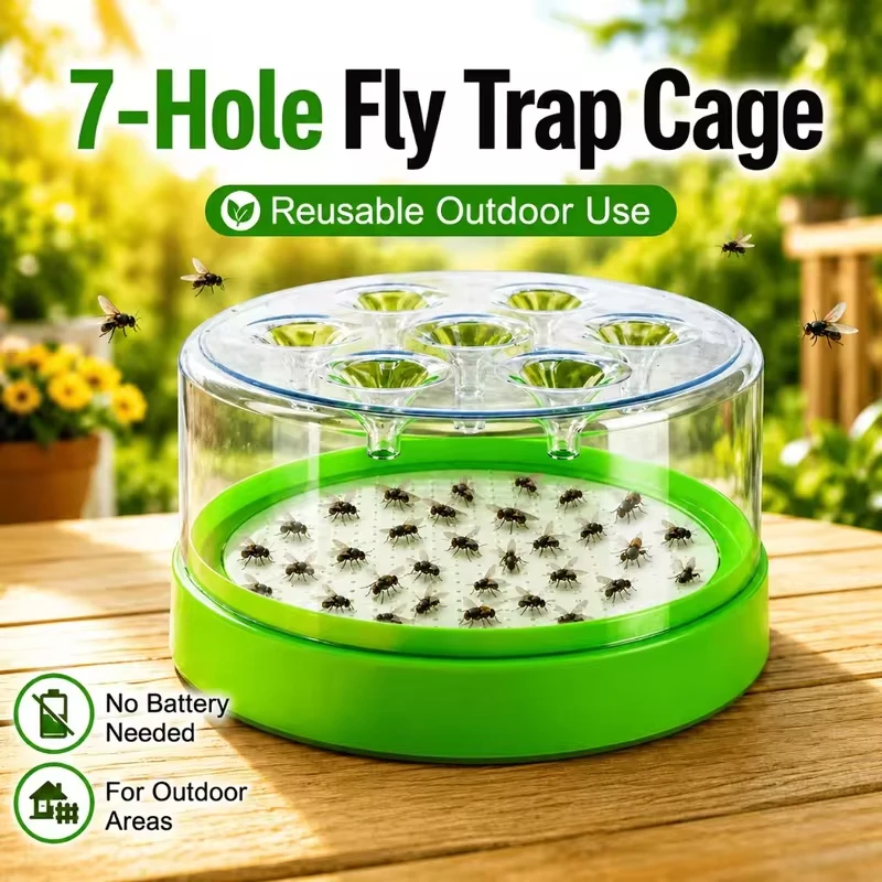 Reusable Outdoor Insect Trap 7-hole Flying Insect Catcher with Transparent Top Cover Free Easy To Clean Plastic Insect Trap