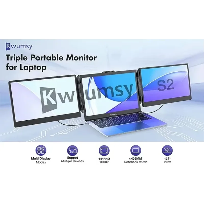 

Новый расширитель экрана для ноутбука S2 FHD 1080P IPS, ультратонкий, 180° ° Портативный тройной монитор с функцией вращения и двумя динамиками, подходит для ноутбуков 13-17 дюймов
