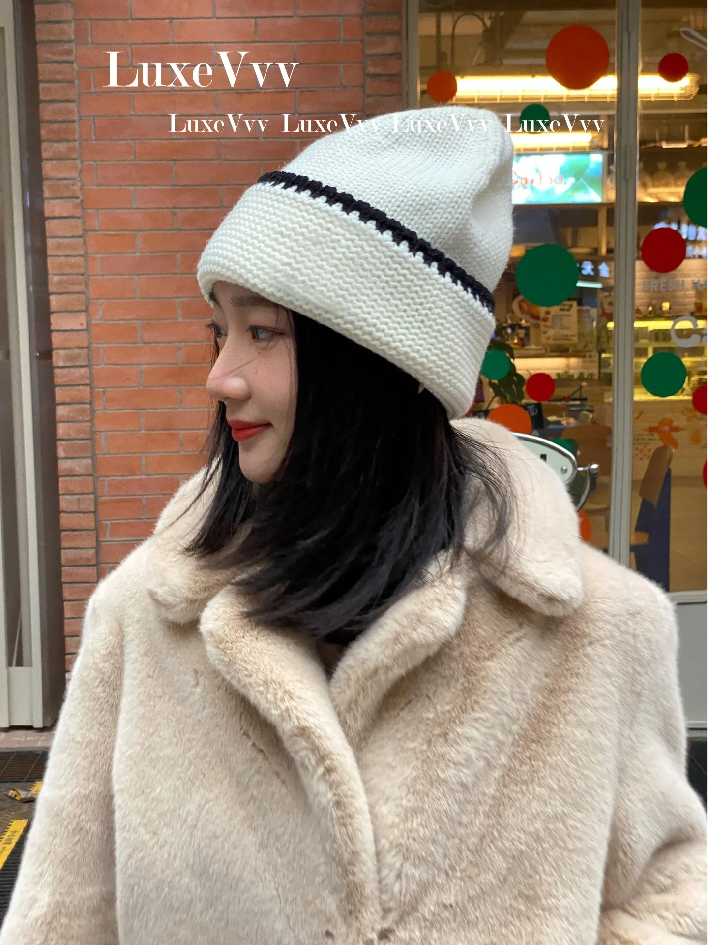 LuxeVvv Knitted Color Block Hat Unisex Warm Winter Woolen Cap Versatile Fashionable Winter Season round Top Knit Hat