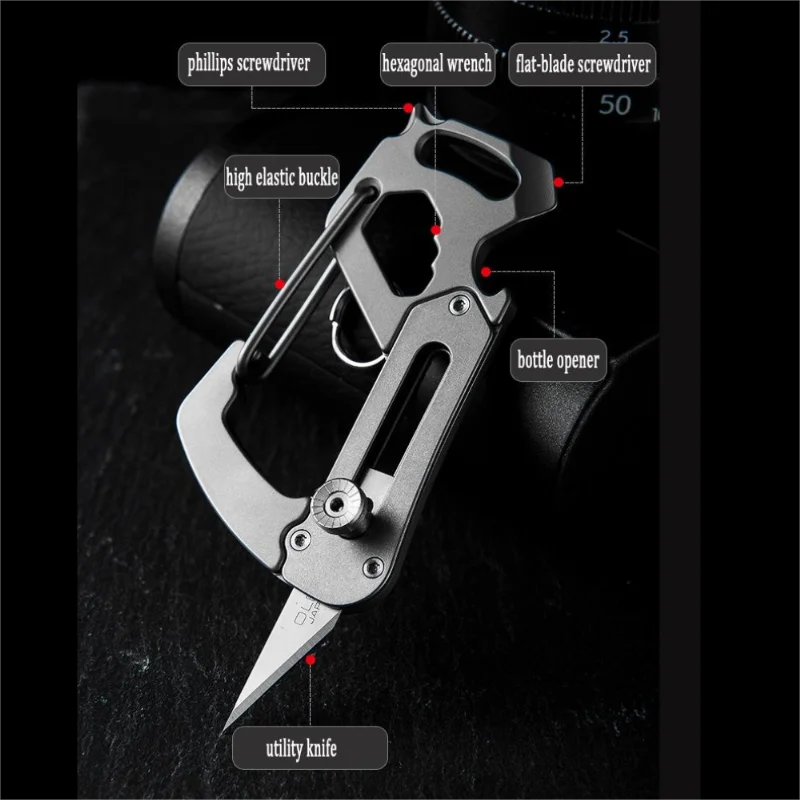 متعددة الوظائف التيتانيوم المفاتيح فتاحة زجاجات مفك الرجال الخصر معلقة مع سكين عالية الجودة EDC تسلق الجبال مشبك