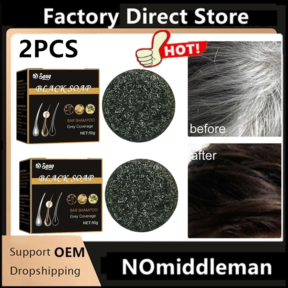 

2PCS Black Shampoo Bar Soap Hair Shampoo Soap Polygonum Multiflorum Shampoo Soaps Cover Gray Hair Shampoo Soap To Dye Canas