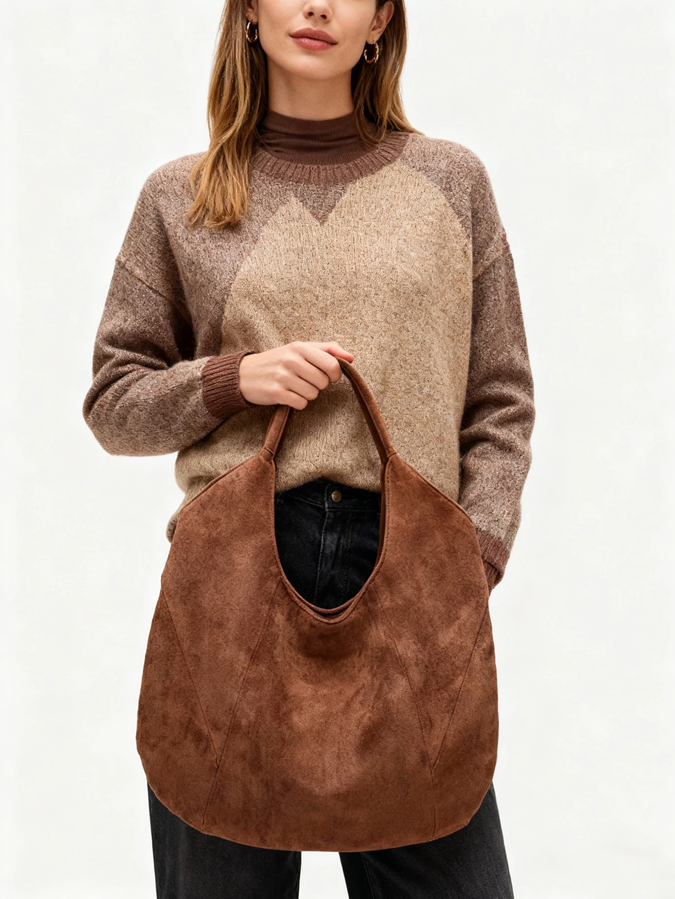 2025 nova imitação de camurça bolsa de bolinho de grande capacidade, bolsa de axila retrô, bolsa de ombro casual de deslocamento feminino