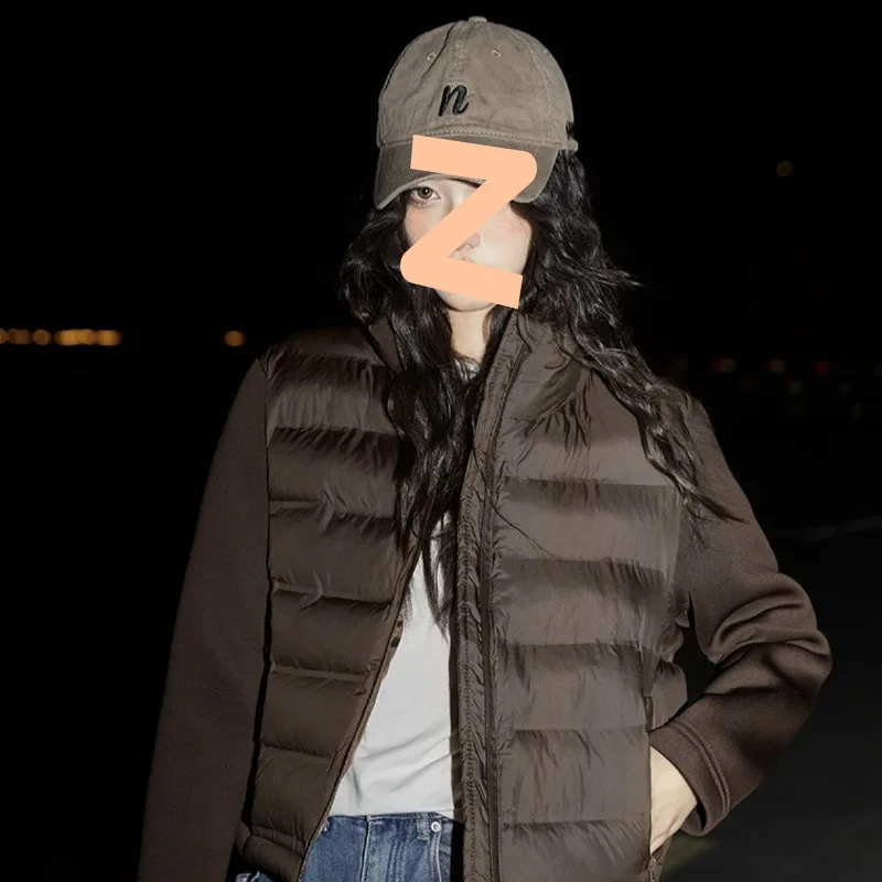 Korean Style Short Stitching Cotton-padded Jacket Women's 2025 Autumn And Winter New Stand Collar Small Warm Jacket Coat