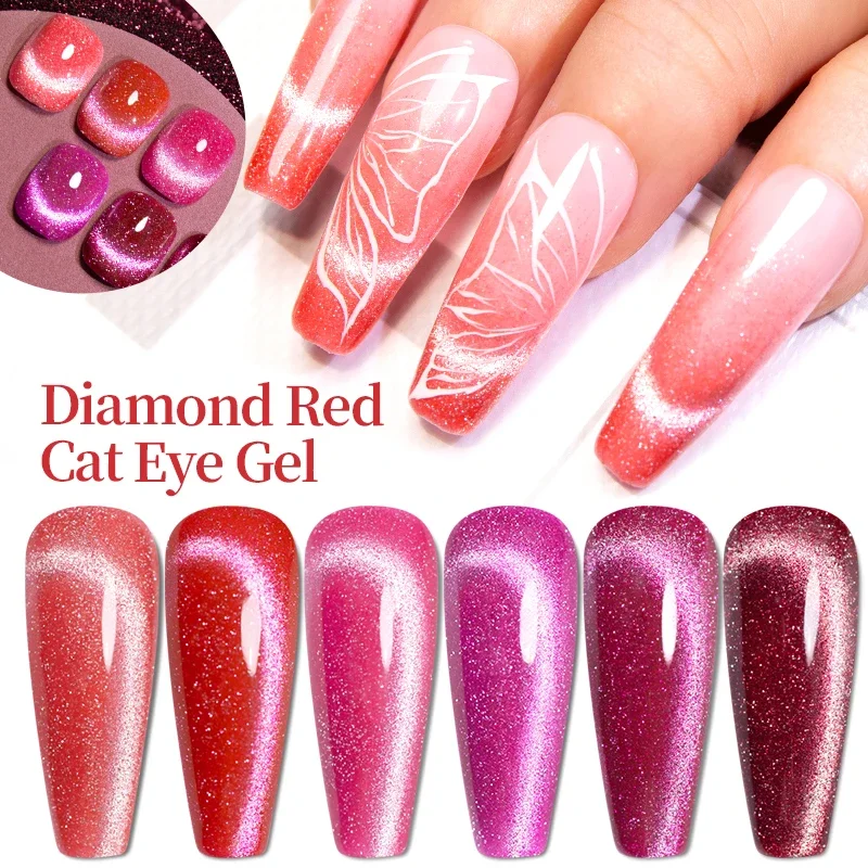 diamentowy czerwony kot magnetyczny żelowy lakier do paznokci odblaskowy brokatowy żel do paznokci Cat Eye 7,5ML Soak Off półtrwały lakier do manicure