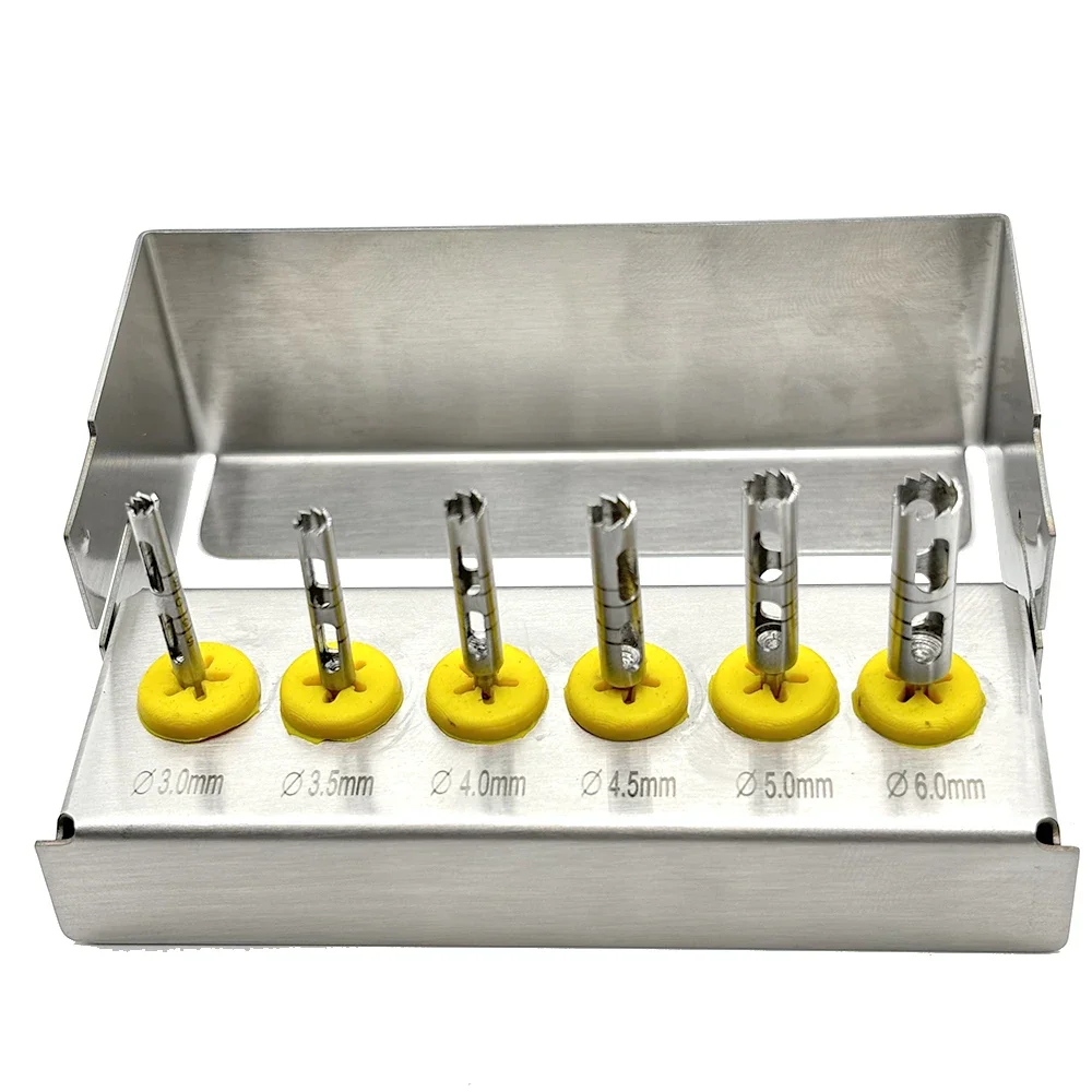 

6 шт. набор сверл для зубных имплантатов с длинными трепантиновыми борами для хирургии имплантатов и стоматологических инструментов для подготовки костей