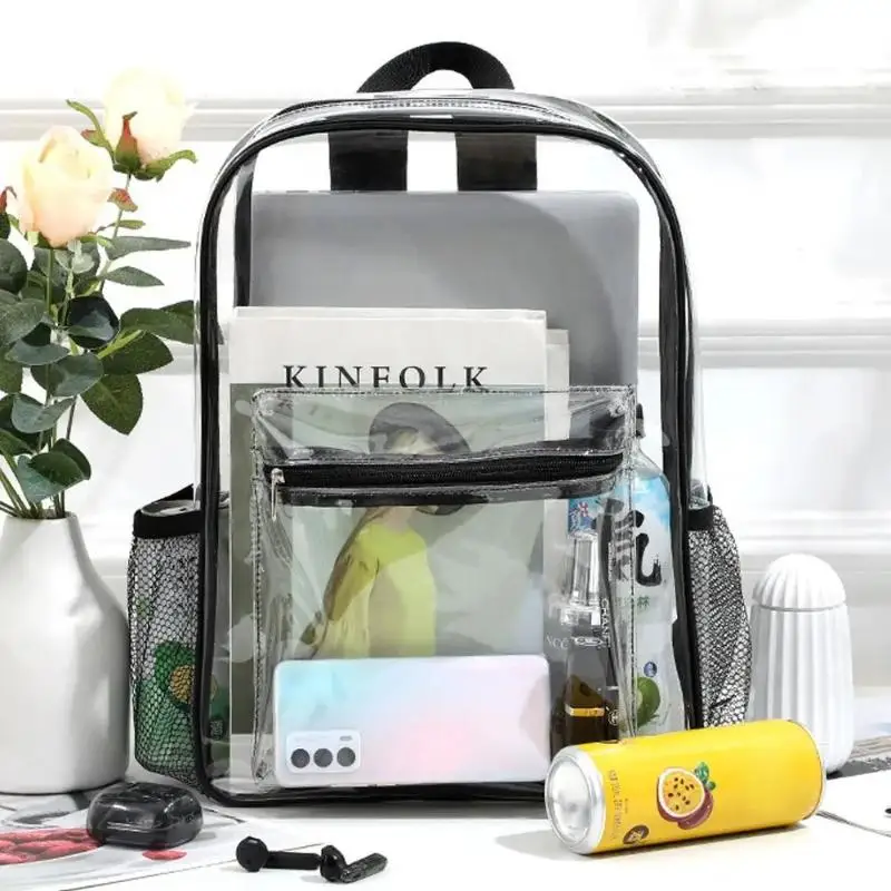 /Vly/PVC Outdoor Sports Fitness Knapsack Casual Travel Visible Backpack Large Capacity Waterproof Shoulders Bag Transparent
