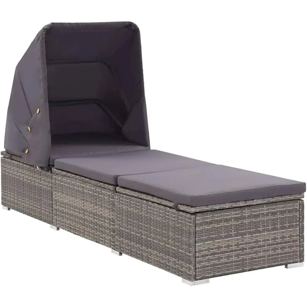 

Регулируемый уличный шезлонг с серой подушкой, устойчивый к атмосферным воздействиям ротанг для бассейна или балкона