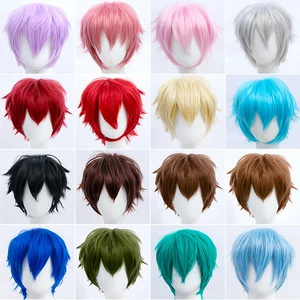 Synthetic Synthetic Men's, Wolf Wig with Hashi Fringe Wash For Men Women Red Red Red Korean Style 6 Main Sales Short Blue Wig - №4