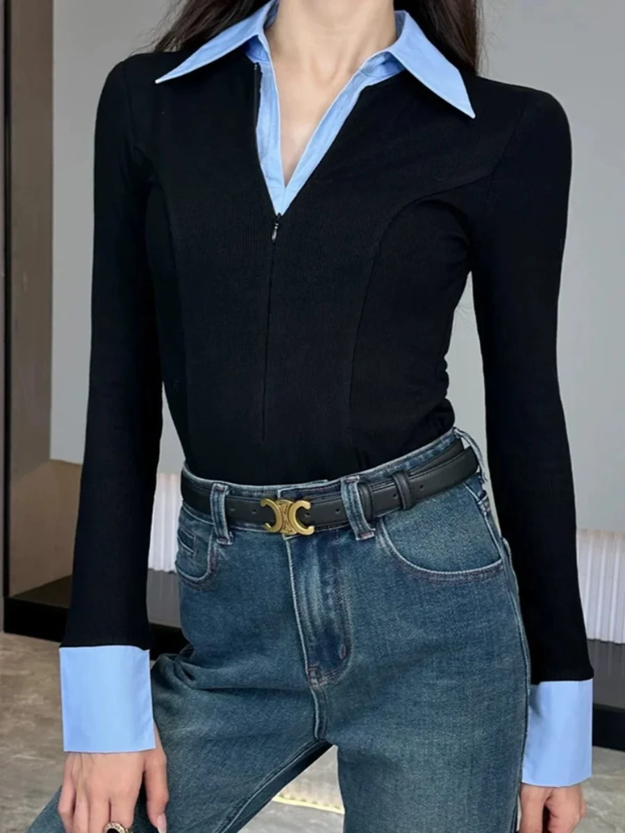 

Ele Ne Slim Fit вязаный свитер женский осенне-зимний длинный свек внутренняя одежда Base irt Top Splice High End Feeling