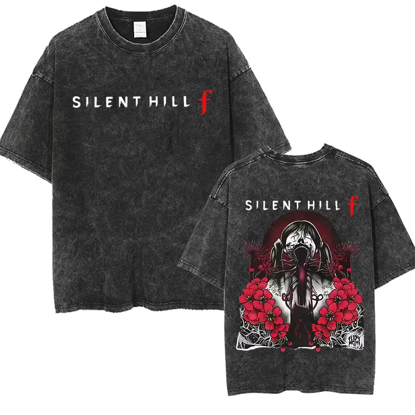 Silent Hill F Vintage lavé T-shirt hommes femmes gothique classique imprimé vêtements T-shirts Hip Hop Cosplay Fans T-shirt à manches courtes
