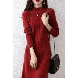 Cashmere Women's Sweater Knitted Dresses 100% Merino Wool Ladies Autumn Warm Elegant Dress Winter Female Pullovers Casual Skirts