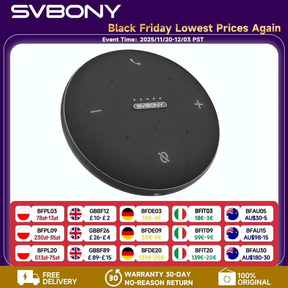 

Svbony SVHub Omni2 Omni-directional Microphone Bidirectional AI Noise Reduction Intelligent Transcription for Office Meeting