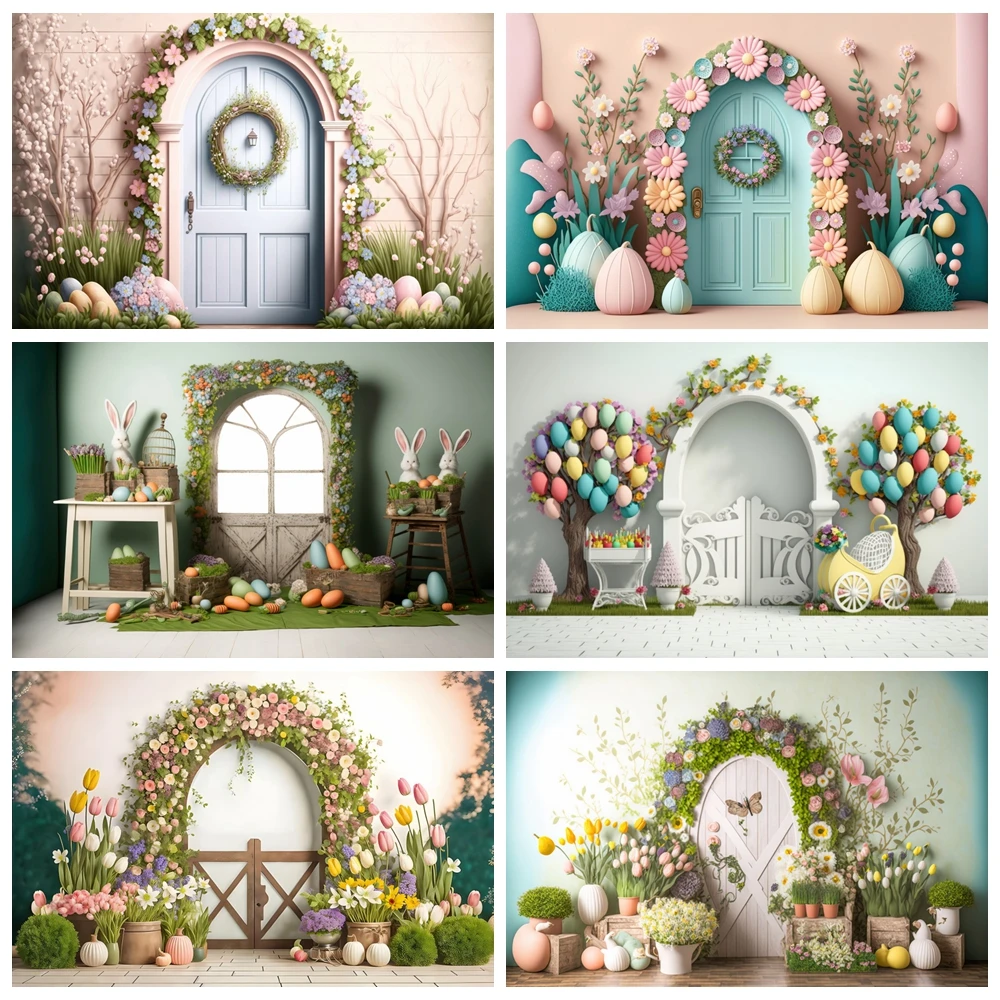 

Spring Easter Baby Shower Backdrop Eggs Flowers Newborn 1st Birthday Party Photography Background Decor Banner Photostudio Props