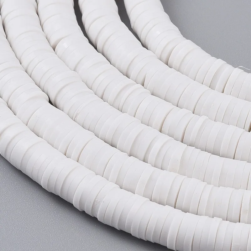 1 Strand Eco-Friendly Handmade Polymer Clay Beads Disc/Flat Round Heishi Beads White 6x1mm Hole: 2mm about 380~400pcs/strand