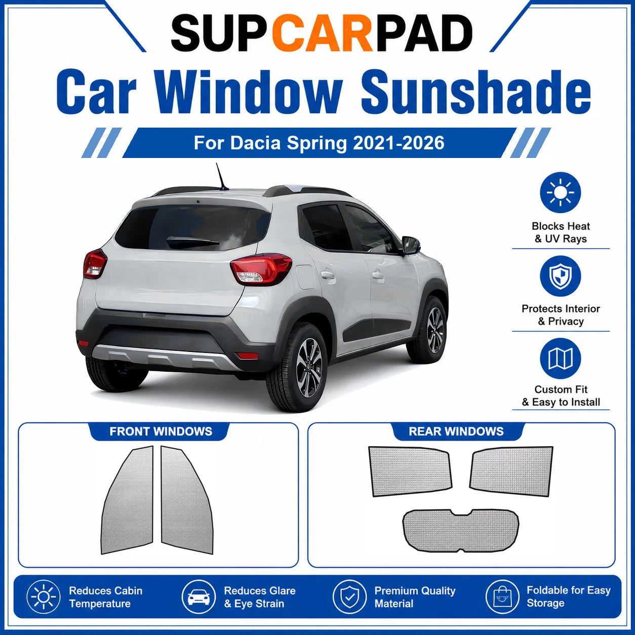 For Dacia - Dacia Spring 2021-2026 Full Set Car Window Sunshades UV Block Privacy Heat Insulated Foldable Car Curtain
