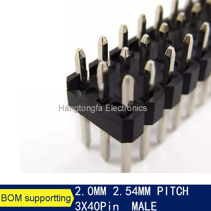 2 sztuki 2.0MM 2.54MM 3*40P trzyrzędowe męskie i żeńskie 3x40 oddzielne szpilki do złącze pinowe w rzędzie, pozłacane nóżki 90 stopni