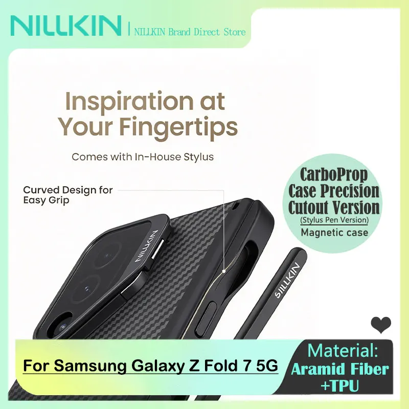 For Samsung Galaxy Z Fold 7 5G, NILLKIN Magnetic Case, Aramid Fiber + TPU Cover, MagSafe Compatible, Camera Stand & Stylus Pen