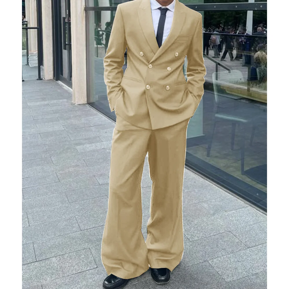 Men's Suit Two-piece Double-breasted Casual Fashion Suit Slim Body Comfortable Workwear Jackets Man Clothing Elegant Men's Suits
