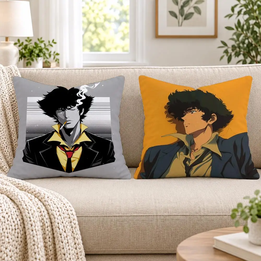 C-Cowboy Bebop Cushion Cover Short Plush Double-Sided Printing Sofa Bedroom Pillow Case Aesthetic Home Decor
