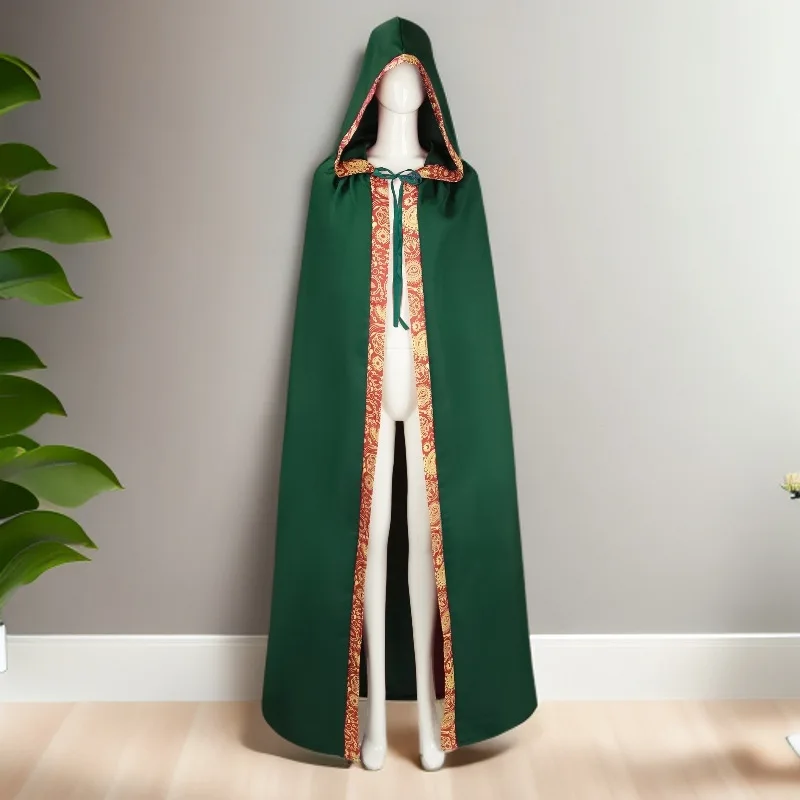 

Medieval Halloween Cosplay Cloak Hooded Coat Vintage Gothic Cape Coat Long Trench Halloween Cosplay Costume Wizard Cloak