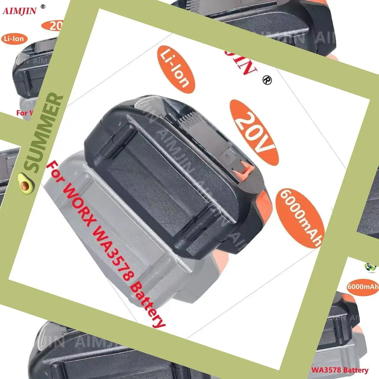 

For WORX WA3578 PowerShare 20V 6000mAh Large-Capacity Lithium-Ion Battery for Home Improvement Tools