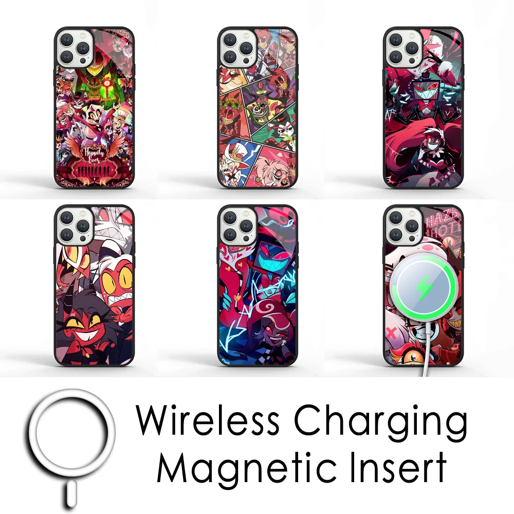 H-Hazbin H-Hotel Angel Dust Phone Case For IPhone 11 12 13 14 15 Plus Pro Max Mirror Acrylic Cover For Magsafe