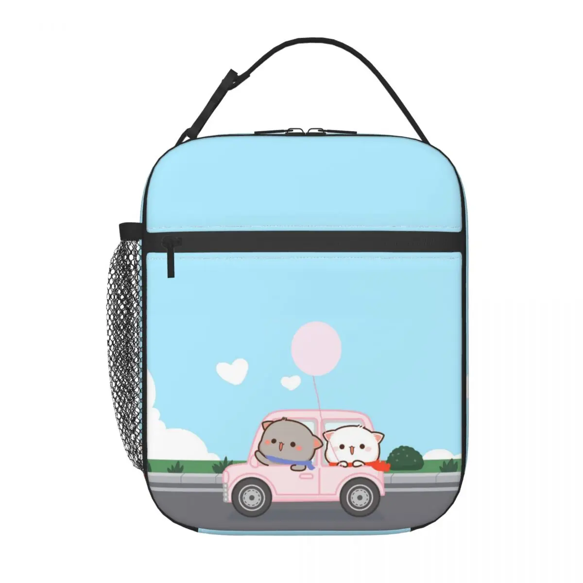 Custom Cartoon Mochi Cat Peach And Goma Insulated Lunch Tote Bag Portable Cooler Thermal Food Lunch Box Kids School Children