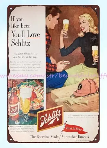 modern home kitchen art 1953 Schlitz Beer metal tin sign