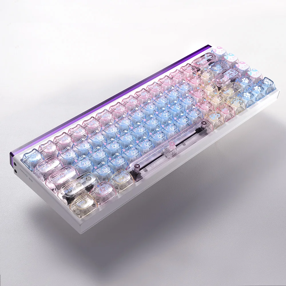 79 Keys MAO+MOA Profile Little Lazy Cat Transparent Keycaps Set PC Material UV for Mechanical MX Switch Keyboard Peripheral