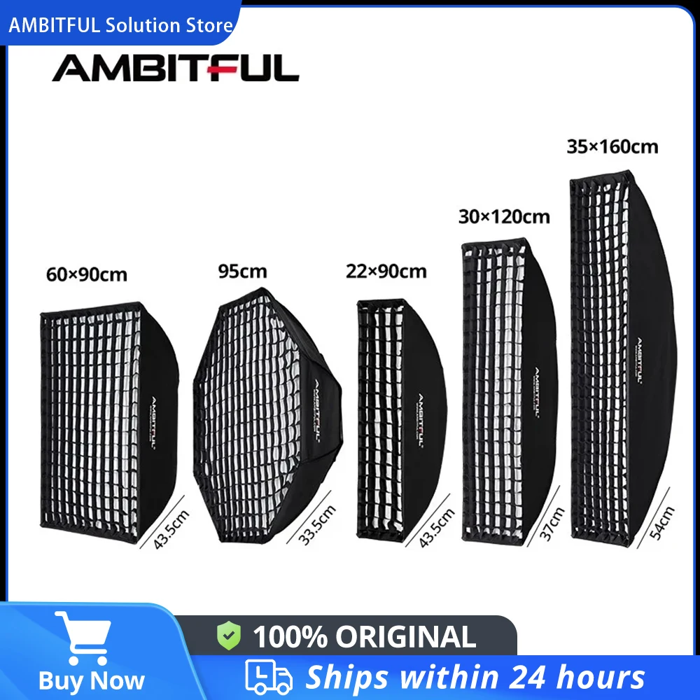 AMBITFUL 60x90cm 22x90cm 30x120cm 35x160cm 95cm Rectangular Octagonal Honeycomb Grid Softbox for Bowens Studio Flash Softbox