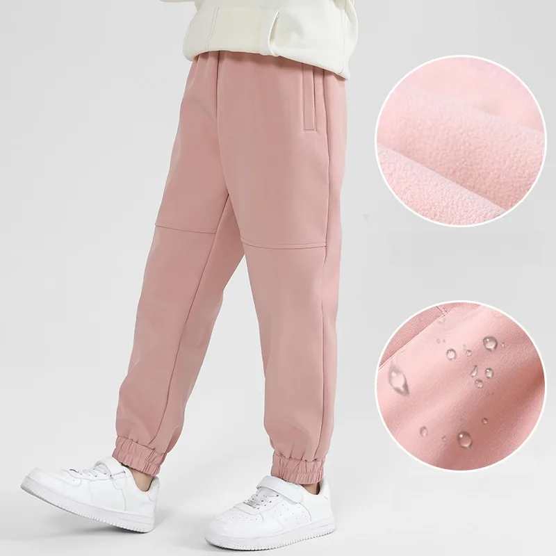 

Детские брюки из мягкой оболочки на флисовой подкладке, теплые осенне-зимние спортивные брюки унисекс, уличная активная одежда для детей