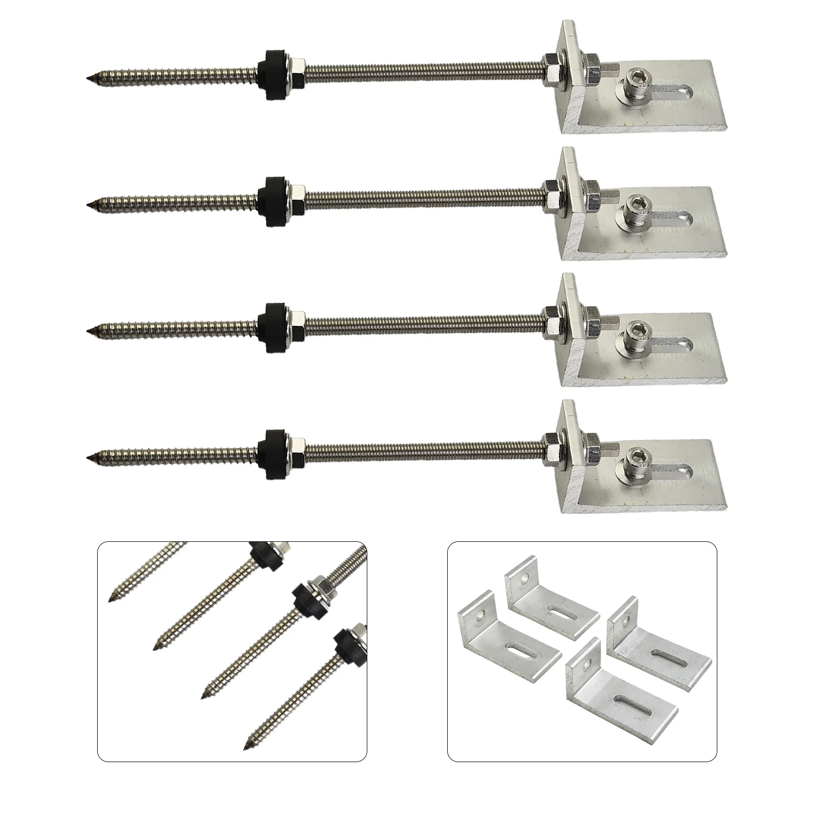 Brackets Pole Screws +stainless Steel 200/250mm 4 Sets Aluminium Alloy M10 PV Roof Fixture Sheet Metal Brand New