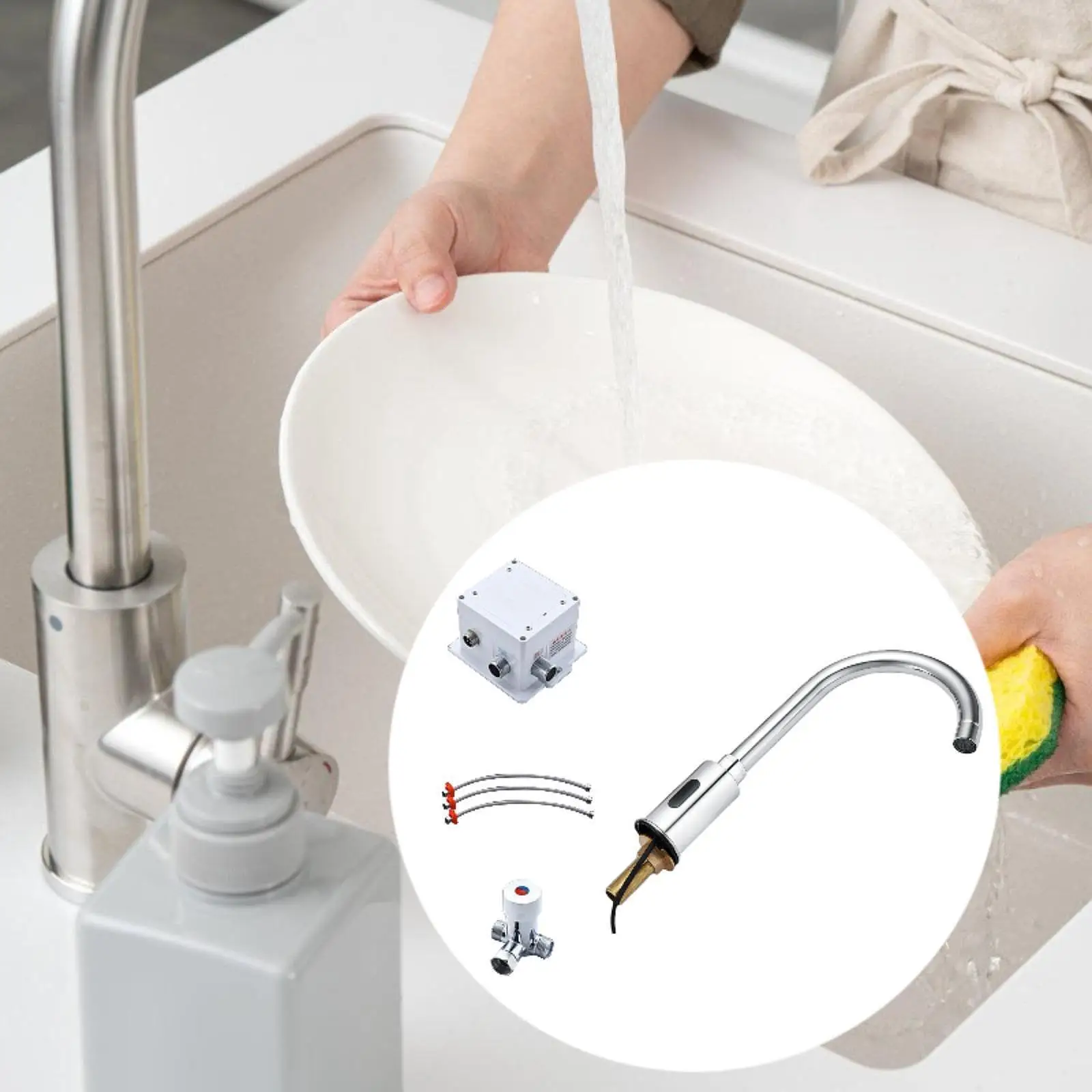 

Modern Bathroom Faucet with Infrared Sensor Hot Cold Adjustment Alloy Tap for Kitchen Washroom