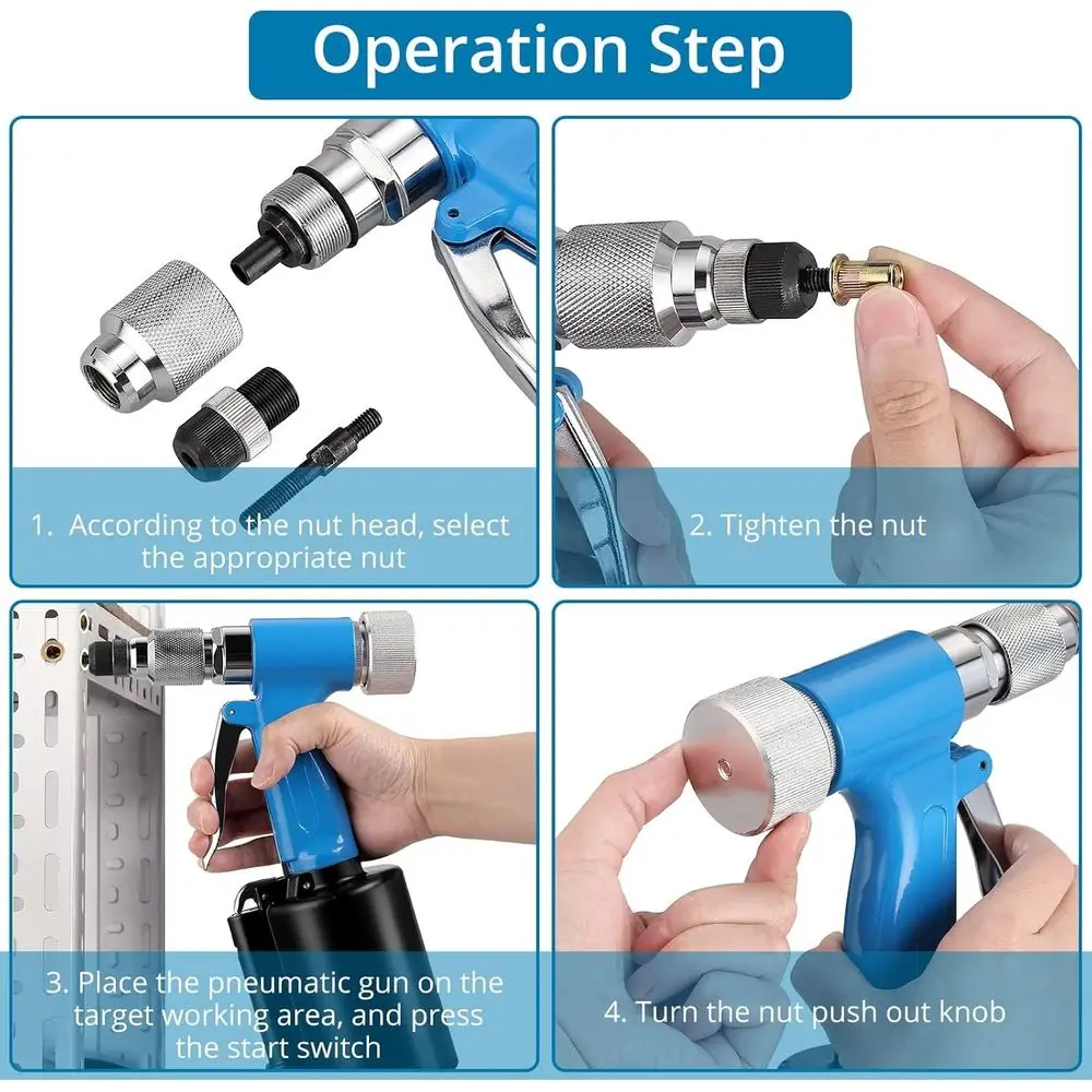 Heavy Duty Pneumatic Rivet Nut Gun with 100PCS Rivet Nuts, Thread Setter Kit with 5pcs Metric Mandrels for Body Panels, Bicycle