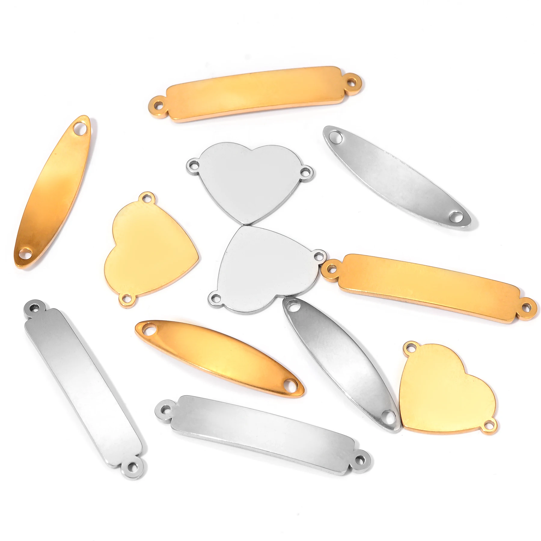 30pcs Personalized Custom  Engrave Logo Charms Stainless Steel 2 Hole Tag Connector For DIY Necklace Bracelet Pendant Accessorie
