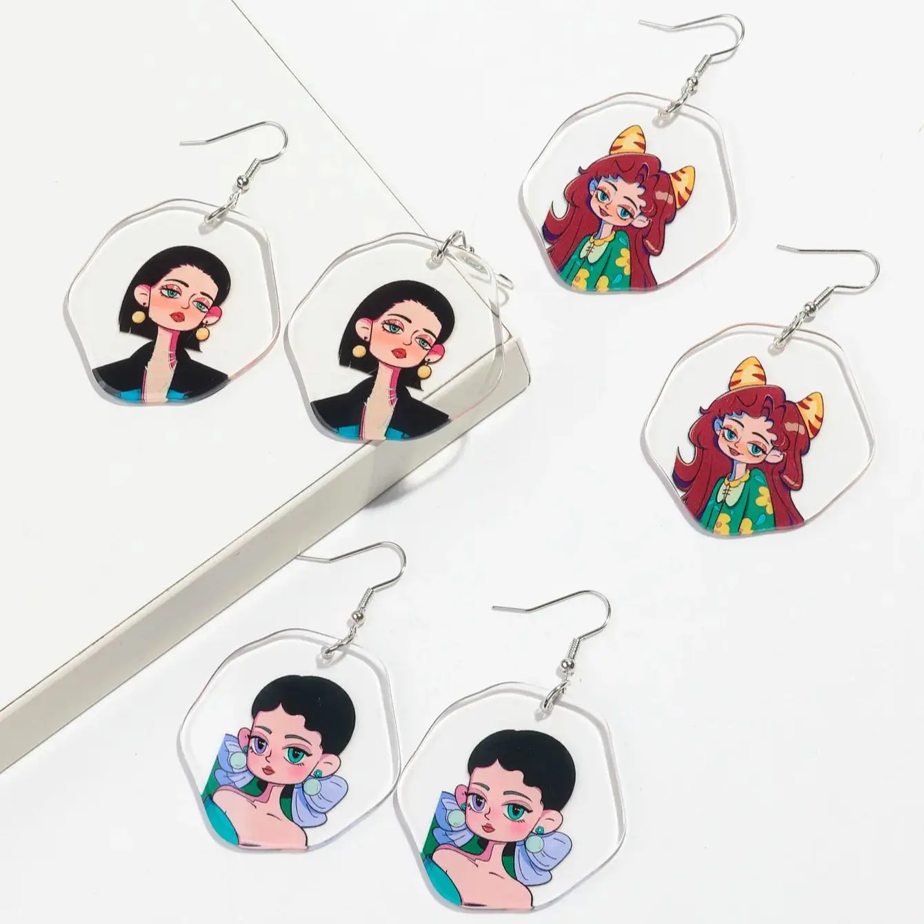 Lovely Acrylic Anime Girls Earrings for Women Pretty Girls Beautiful Lady Drop Earrings 2024 Trend Jewelry