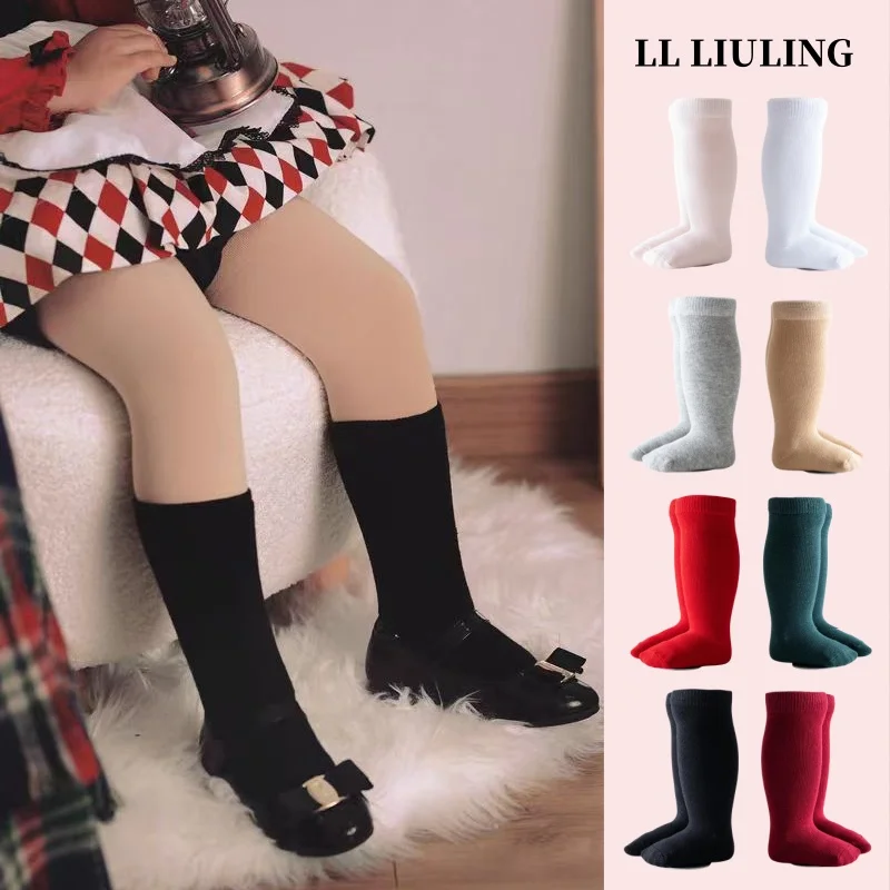 

LL LIULING Newborn Cotton Socks Boys Baby Knee-high Midtube Socks Girls Kids Multiple Solid Color Socks for Toddlers 1-3 Years