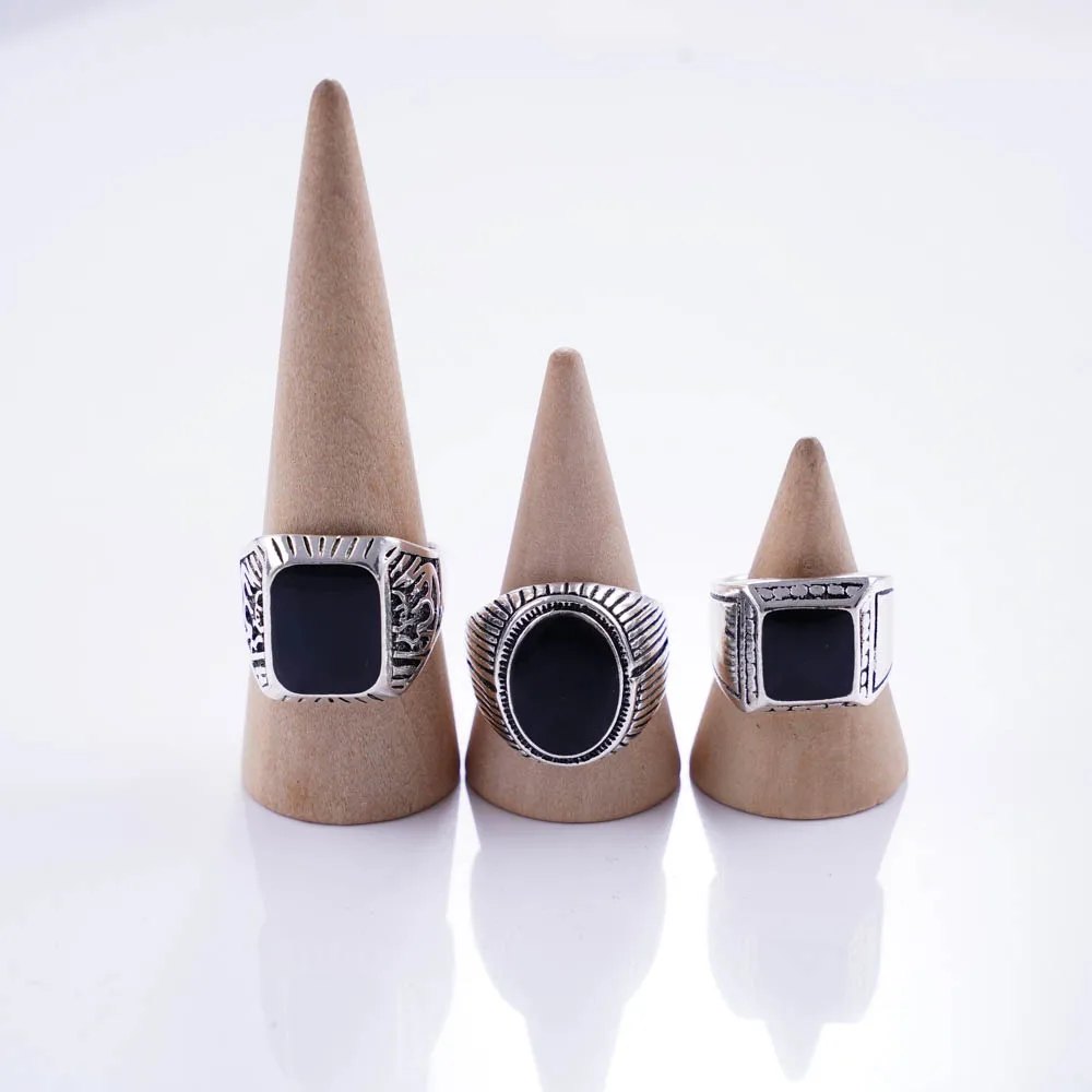 20Pcs/Lot Vintage Mix Black Enamel Geometric Square Silver Plated Rings for Men Women Retro Punk Jewelry Accessories Party Gifts