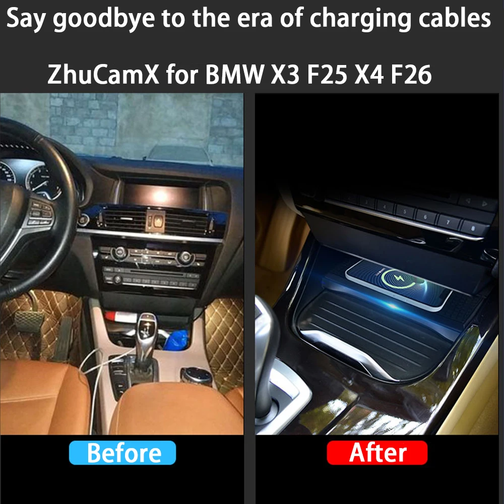 ZhuCamX pour BMW X3 F25 X4 F26 M Console centrale stockage chargeur de téléphone portable sans fil QI 18W iPhone Magsafe panneau de charge rapide