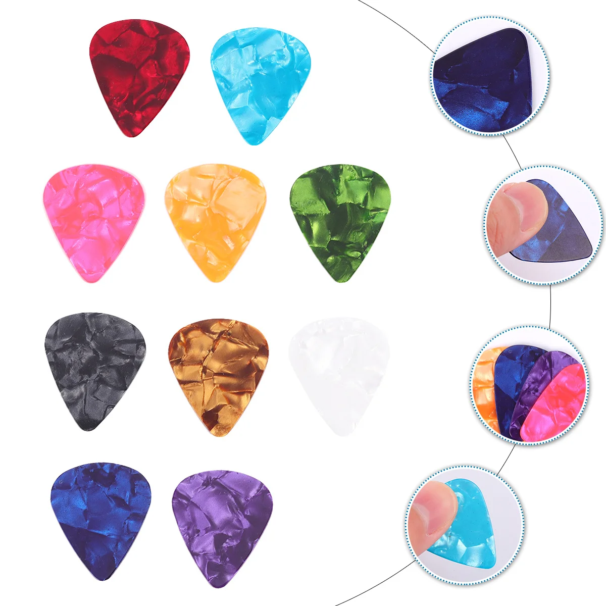 

50Pcs Guitar Pick Set PVC Celluloid Durable Plastic Plectrums Thumb Index Finger Guitar Bass Ukulele Accessories
