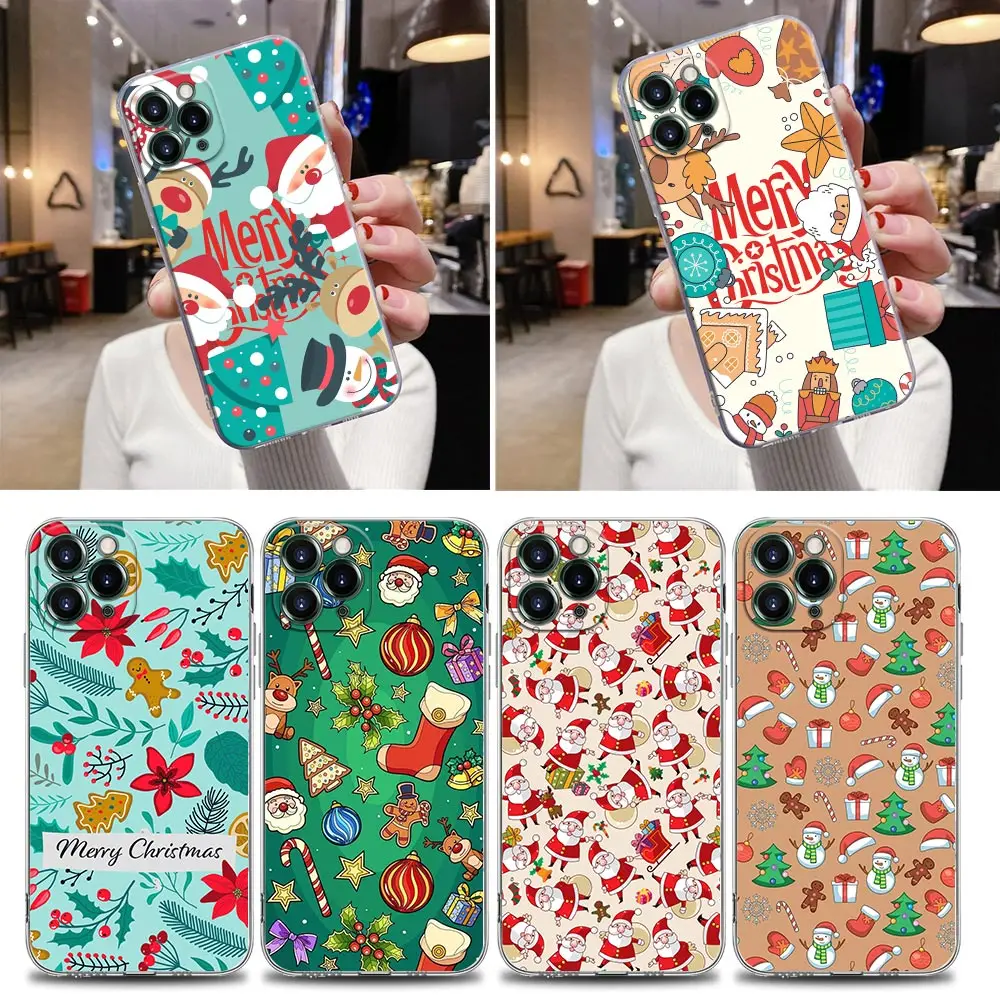 

Christmas Tree Santa Claus Elk Clear Case For iPhone 16 15 14 13 12 11 Pro Max Mini Xs X 7 8 Plus 6 Cover For iphone 16 Pro Case