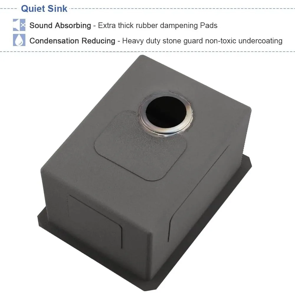 Fregadero de barra bajo montaje de acero inoxidable, 12x16 pulgadas, calibre 16, acabado negro, fregadero de preparación de barra de cocina con lavabo pequeño para