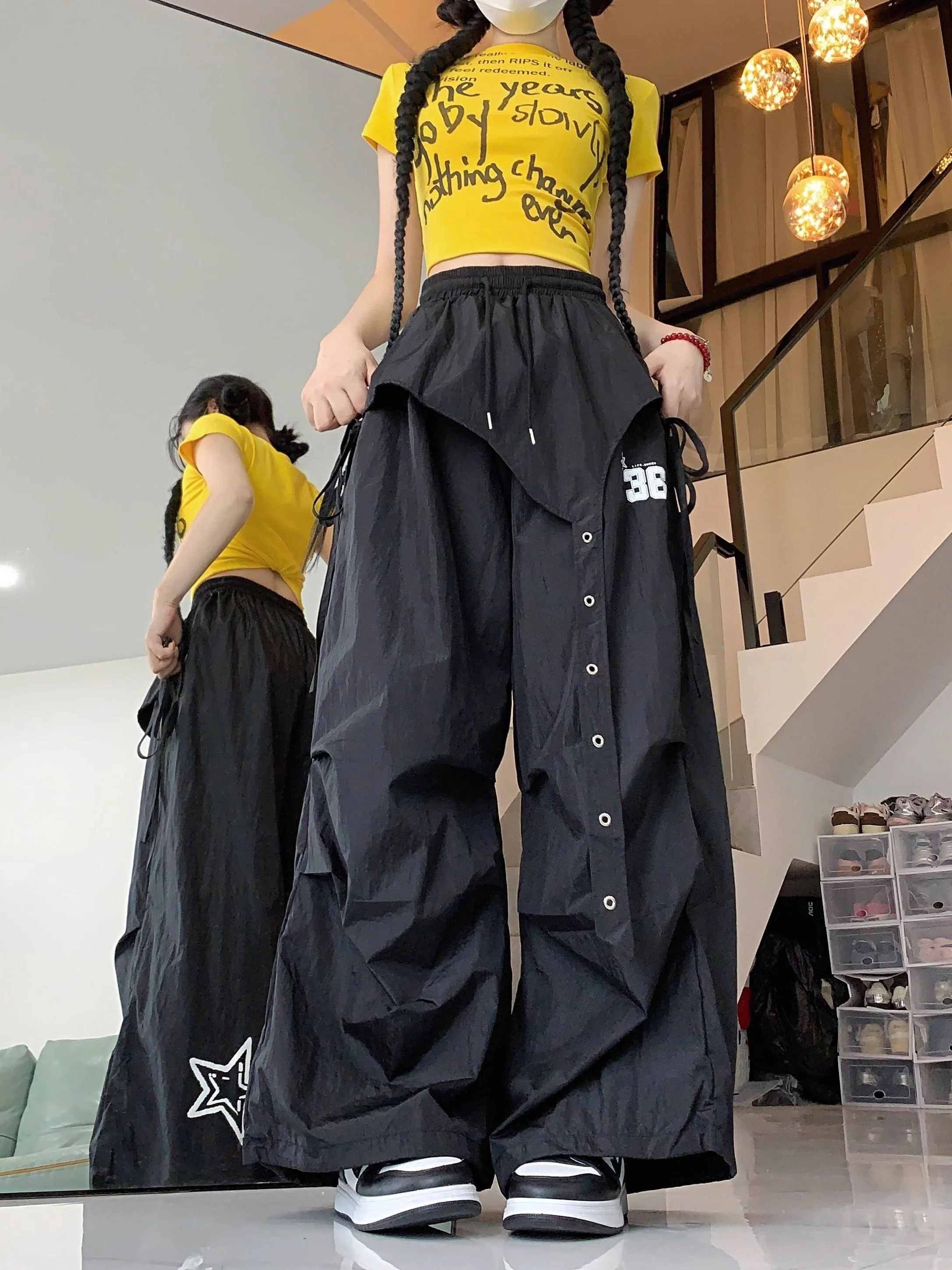 Qui Dry Wijde Pijpen Werkkleding Broek Dames Street Dance Casual Zomer Jazz Sport Vrijetijdsbroek Trendy Koreaanse Sle