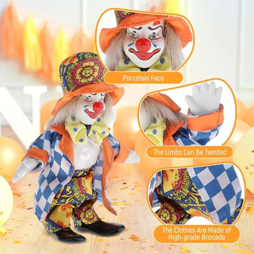 Porcelain Jester Clown Dolls Multicolor Mini Ceramic Standing Doll Gold Costume Collectible for Home Decoration