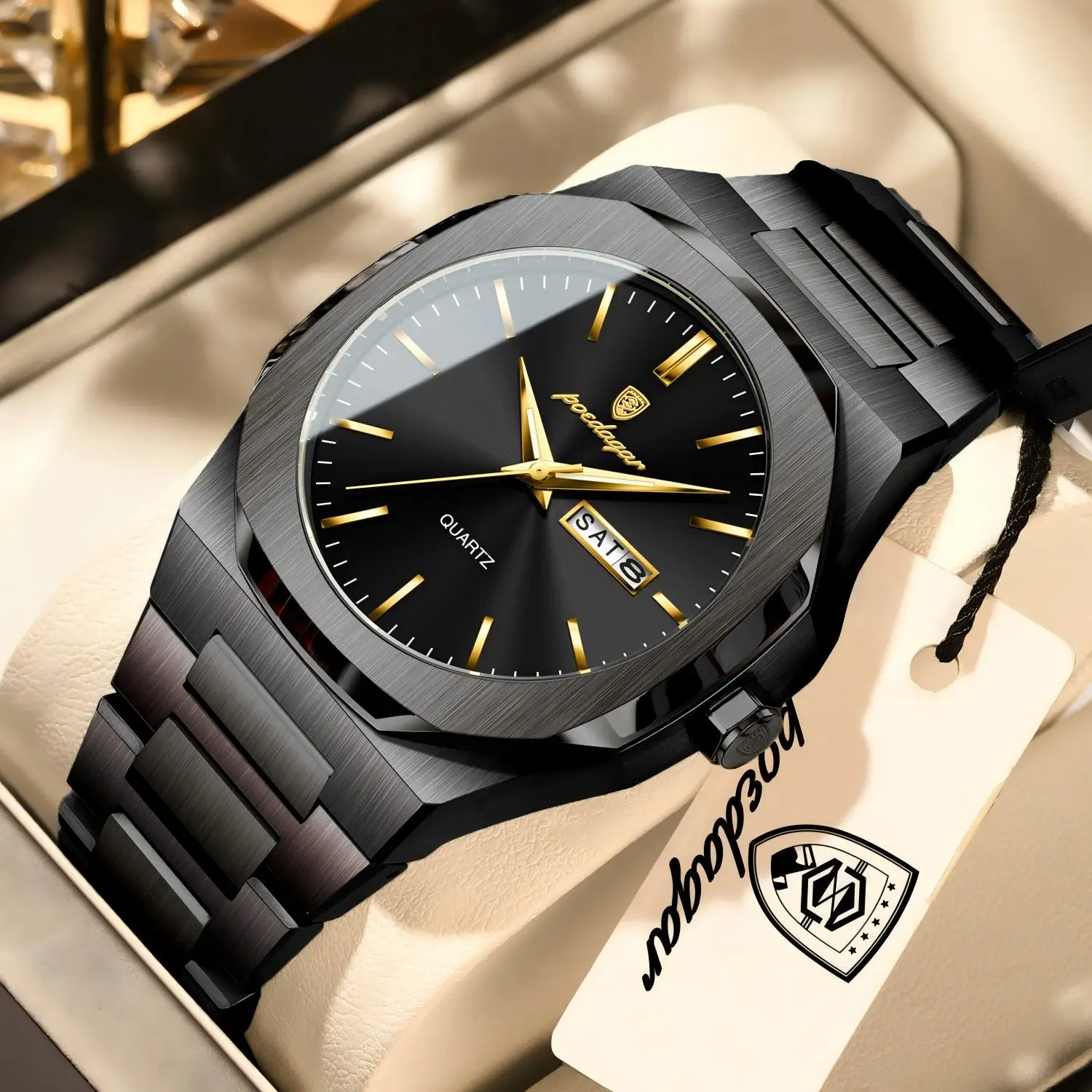 Montre homme POEDAGAR, marque de mode haut de gamme, lumineuse, étanche, en acier inoxydable, avec date et jour, quartz, pour affaires, Relogio Masculino